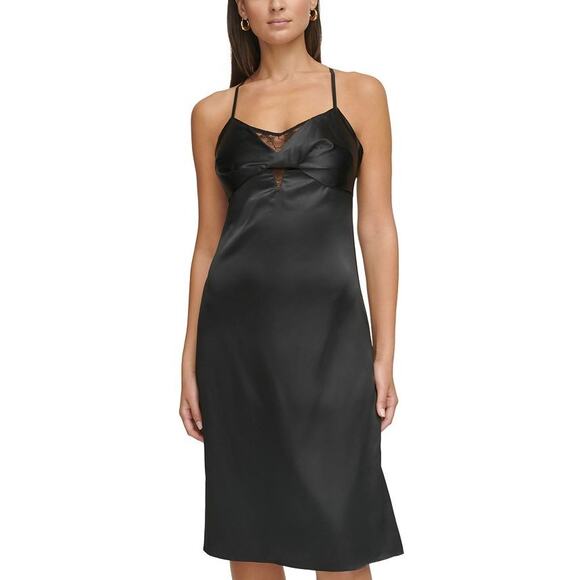 GUESS Women's Black Lace-Trim Sleeveless Slip Dress Size 6 - Picture 1 of 13